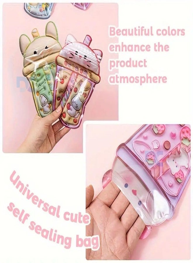 Promote 20pcs Cartoon Self-Sealing Bags - Food Storage Bags for Snacks, Candy, Hair Accessories, and Sundries with Reusable and Resealable Features for Easy Organization and Storage. (Pink) - Image 3